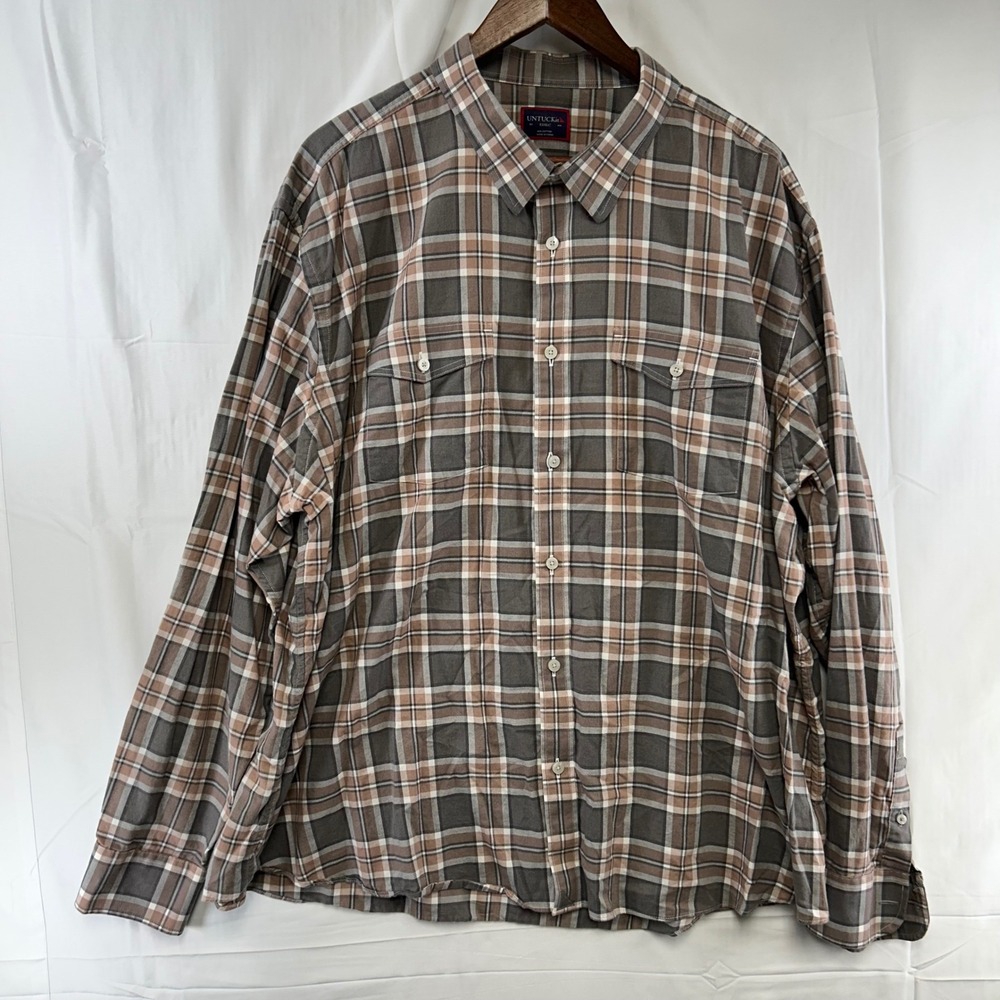 UNTUCKit Belleruche Button Up Shirt Mens XXXLC Brown Plaid Long Sleeve